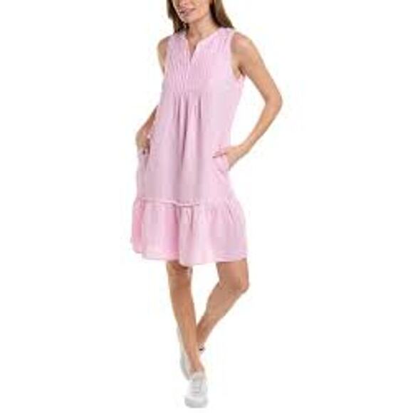 J. McLaughlin Maryann Linen Dress Pink A Line Relaxed Ruffle Women Medium - Picture 1 of 13